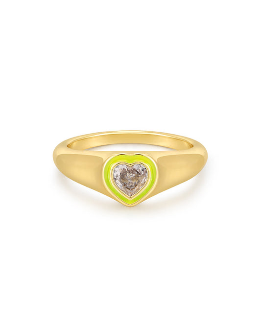 Heart Signet Ring- Neon Yellow- Gold