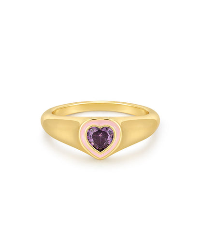 Heart Signet Ring- Pink- Gold