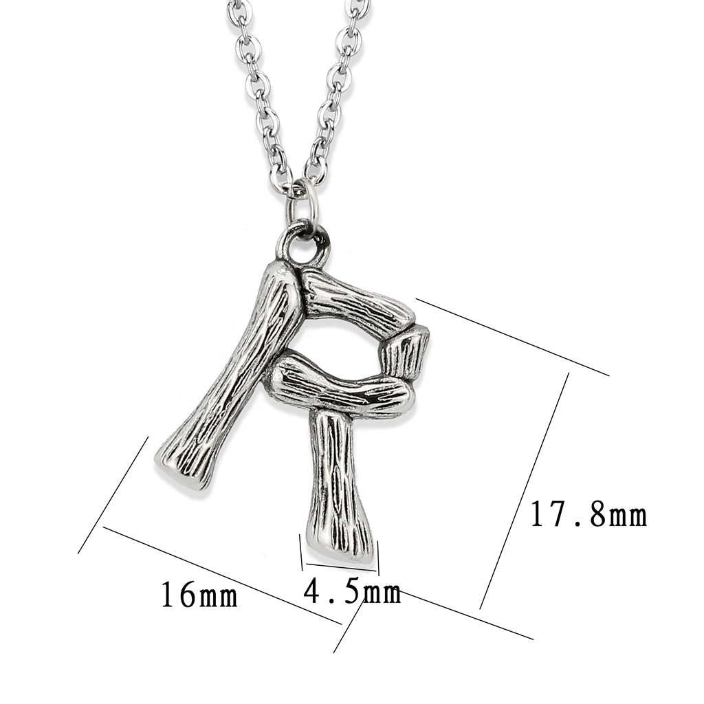 TK3853R High Polished Stainless Steel Chain Initial Pendant - Letter R
